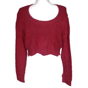 Lovers And Friends Red Sweater Crop Cable Knit 90s Sexy Coquette Scoop Neck Top
